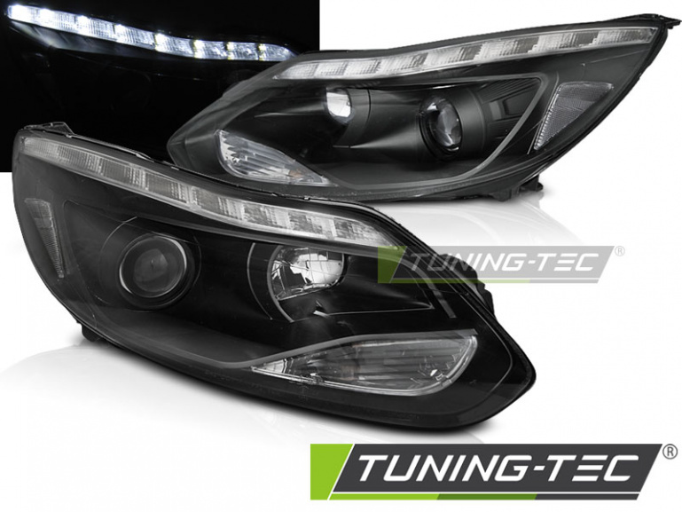 LED Tagfahrlicht Design Scheinwerfer für Ford Focus MK3 3/5 Türer 11-14 schwarz